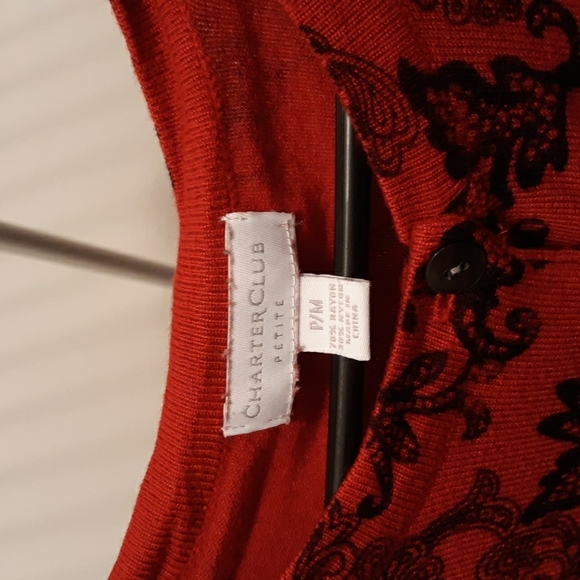 Womens red button up sweater with black details - Picture 3 of 3